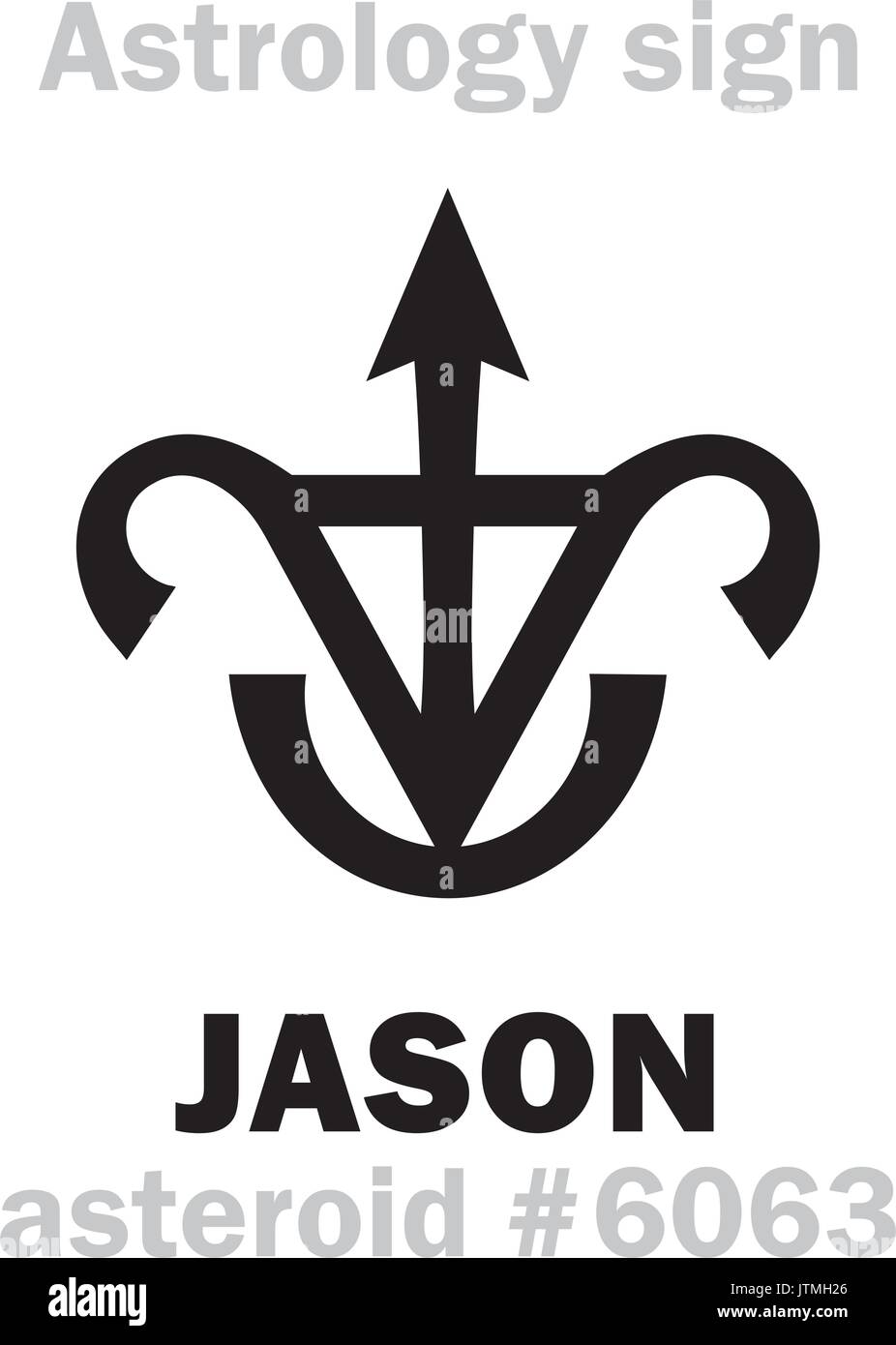 Alfabeto astrologia: Jason, asteroide #6063. Caratteri geroglifici segno (simbolo unico). Illustrazione Vettoriale