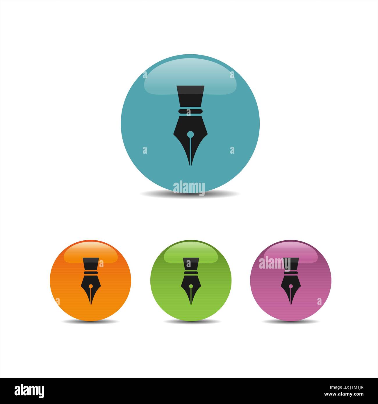 Penna stilografica icona su una bolle colorate con ombra Illustrazione Vettoriale