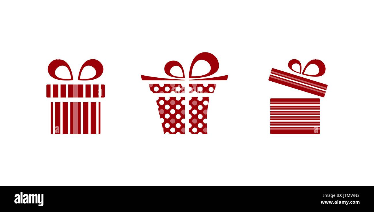 Rosa e Rosso doni icona impostare su sfondo bianco Illustrazione Vettoriale