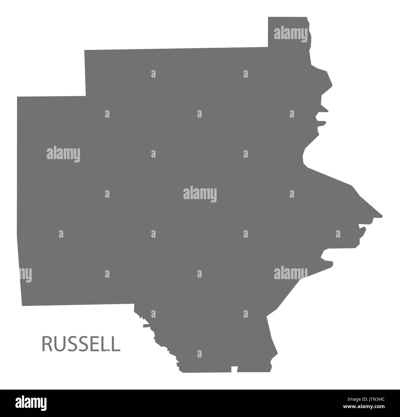 Russell county map di Alabama USA grigio silhouette di illustrazione Illustrazione Vettoriale