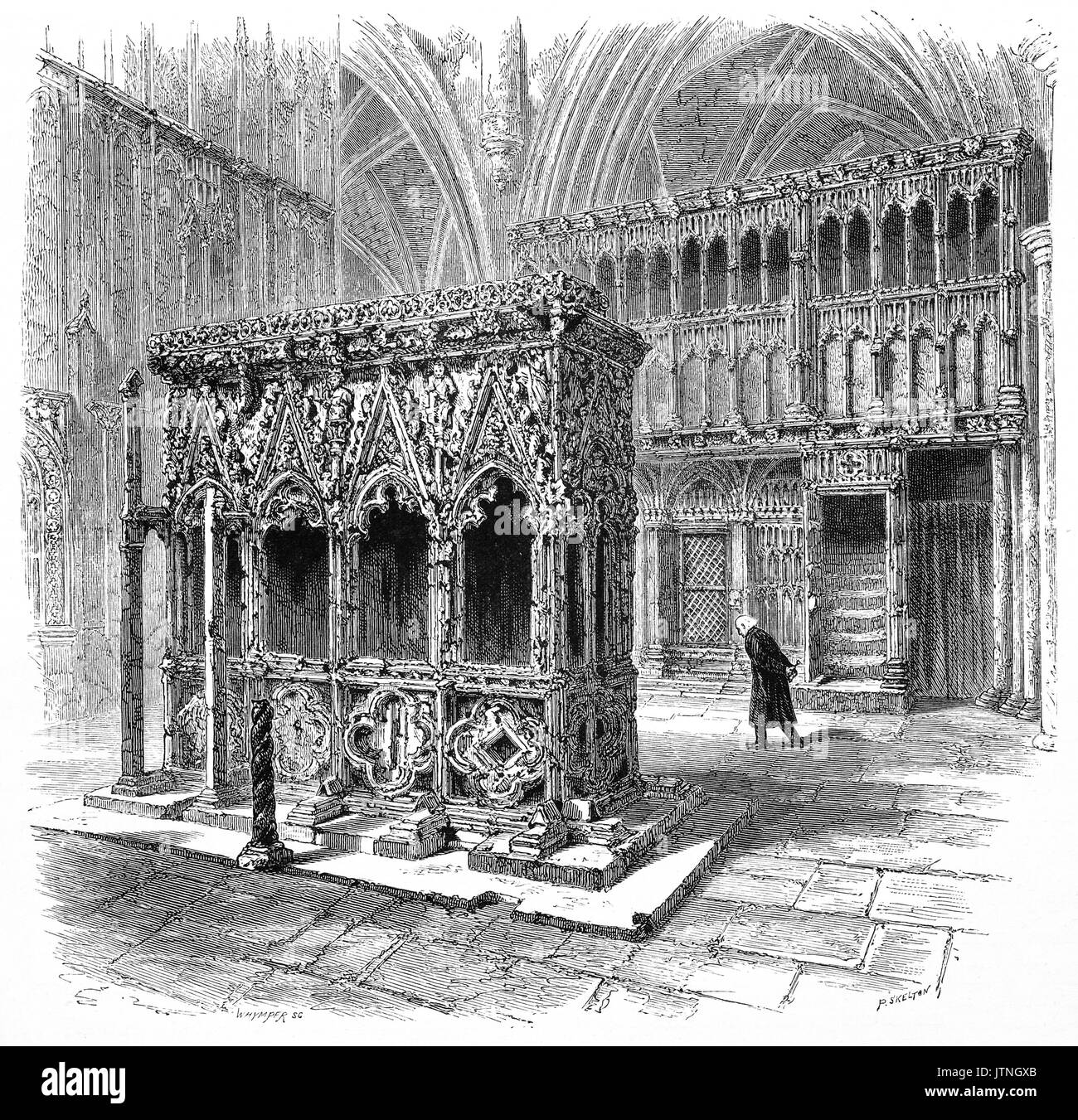 1870: un membro del clero passando per il santuario di St Alban, un luogo di pellegrinaggio nazionale al quale le persone sono state visitando per oltre 1700 anni. È venerato come il primo-registrati British martire cristiano. Egli tradizionalmente si ritiene che sia stato decapitato nella città romana di Verulamium (moderno St Albans) talvolta nel corso del terzo o del quarto secolo e il suo culto è stata celebrata fin dai tempi antichi.Hertfordshire, Inghilterra Foto Stock