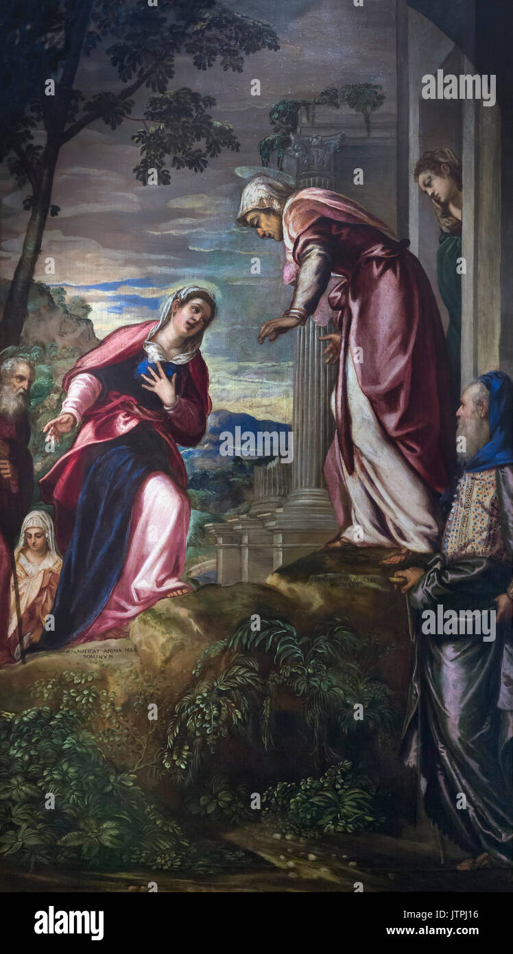 La Visitazione, Tintoretto, circa 1549, Galleria Nazionale di Arte Moderna di Bologna, Pinacoteca Nazionale di Bologna, regione Emilia-Romagna, Bologna, Italia Foto Stock