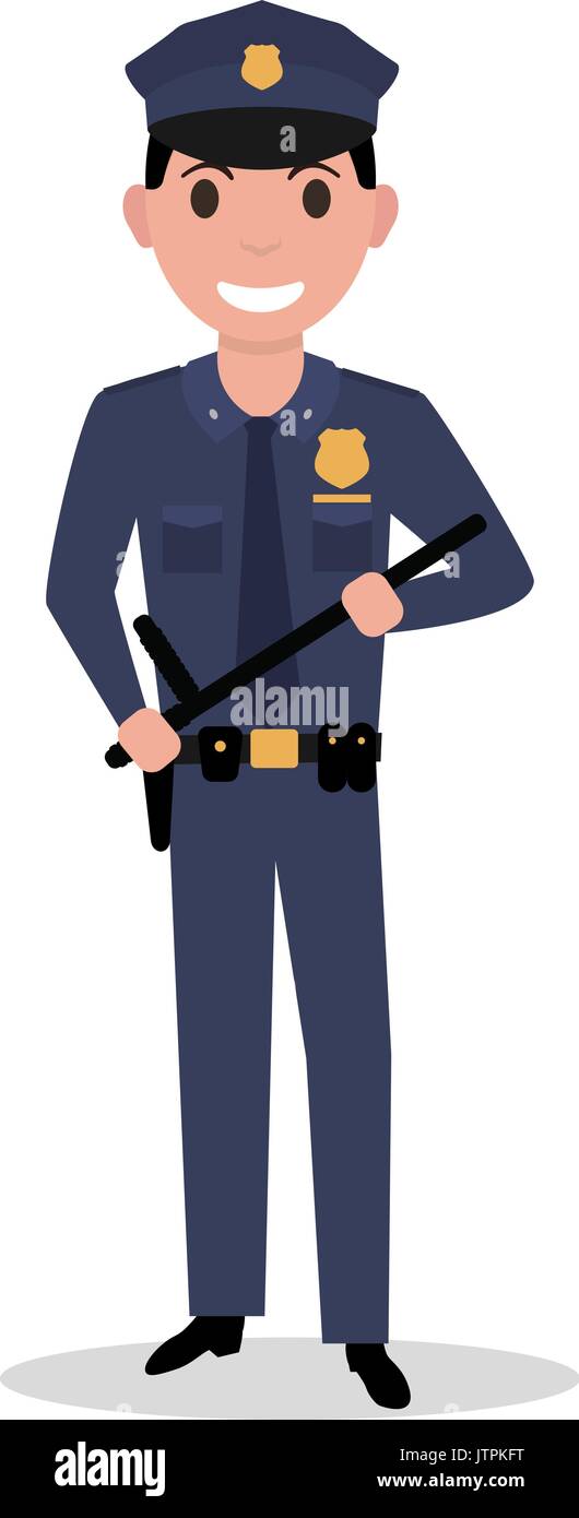 Vector cartoon poliziotto in uniforme polizia baton Illustrazione Vettoriale