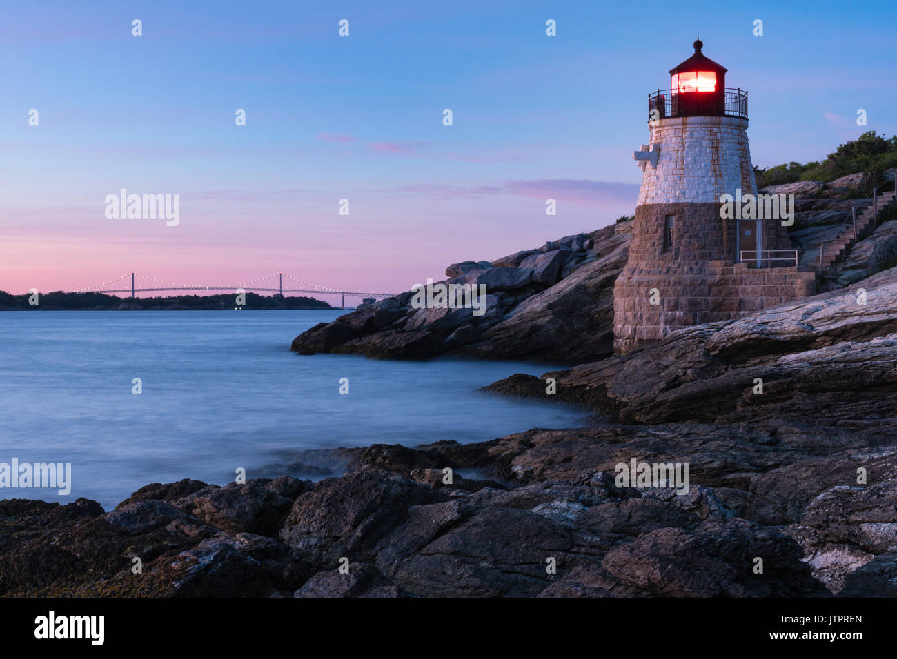 La Collina del Castello la luce al tramonto, Newport, Rhode Island Foto Stock