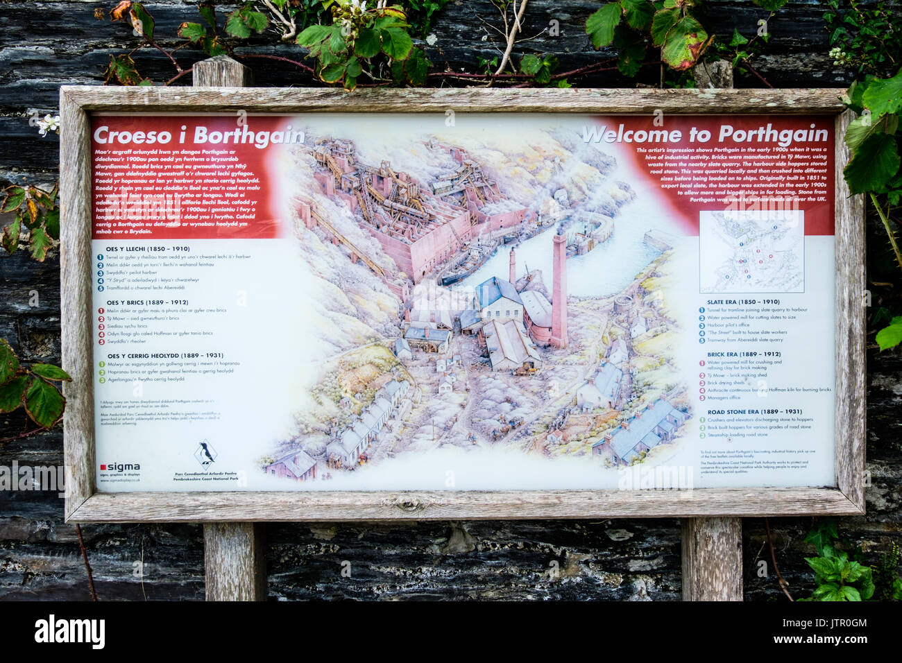 Benvenuti al segno Porthgain, Porthgain, Pembrokeshire, Galles Foto Stock