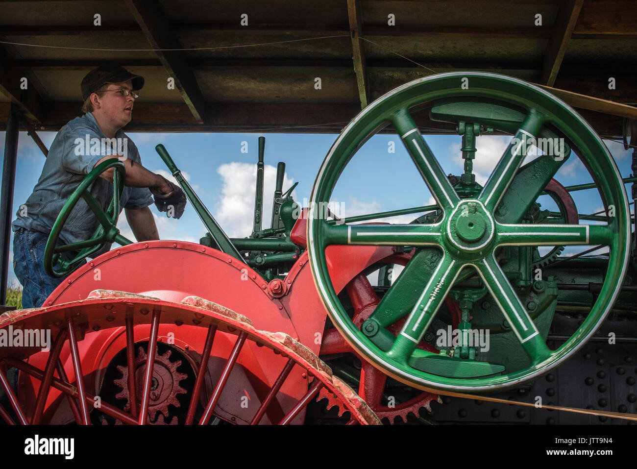 Il raccolto, la trebbiatrice giorni, visualizza e la ricreazione di antiche attrezzature agricole e tecniche in Lancaster County. Foto Stock