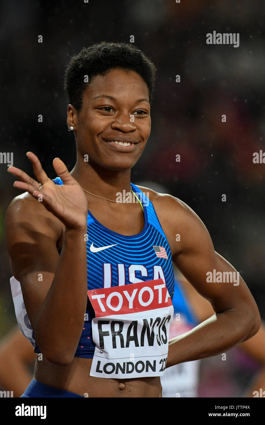 Londra, Regno Unito. Il 9 agosto 2017. Eventuale vincitore Phyllis Francesco (USA) sulla linea di partenza nelle donne 400m finale allo stadio di Londra, il giorno sei della IAAF Campionati del Mondo London 2017. Credito: Stephen Chung / Alamy Live News Foto Stock