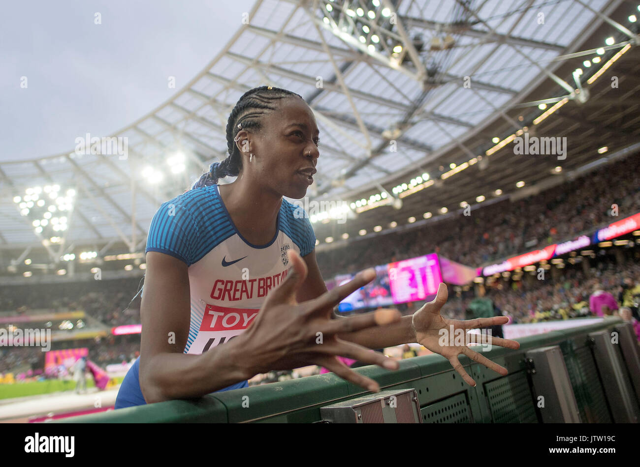 Londra, Grossbritannien. 09Aug, 2017. Lorraine Ugen, GBR, Gestik, Geste, Qualifikation Weitsprung der Frauen, am 09.08.2017 Leichtathletik Weltmeisterschaft 2017 a Londra/ Grossbritannien vom 04.08. - 13.08.2017. | Verwendung weltweit Credito: dpa/Alamy Live News Foto Stock