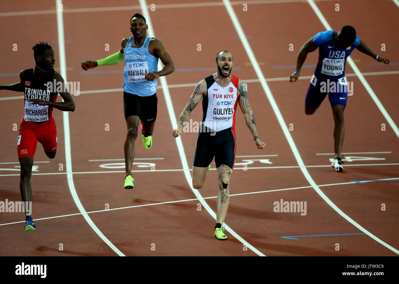 Londra, Regno Unito. 10 Agosto, 2017. Ramil Guliyev vince a 200 metri a 200 metri Finale Mondiale di Atletica 2017 Londra Stam, Londra, Inghilterra 10 agosto 2017 Credit: Allstar Picture Library/Alamy Live News Foto Stock