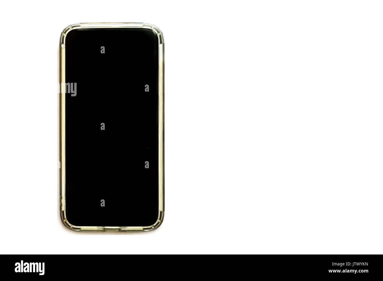 Smartphone con tutto lo schermo nero isolato su sfondo bianco Foto Stock