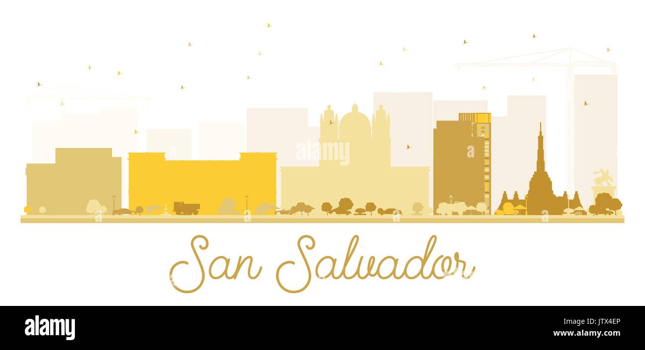 San salvador skyline della città golden silhouette. illustrazione vettoriale. semplice piatto concetto per il turismo presentazione, banner, cartellone o sito web. Illustrazione Vettoriale