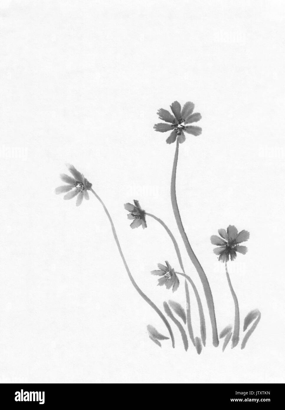 Fiori di Primavera la pittura di inchiostro Foto Stock