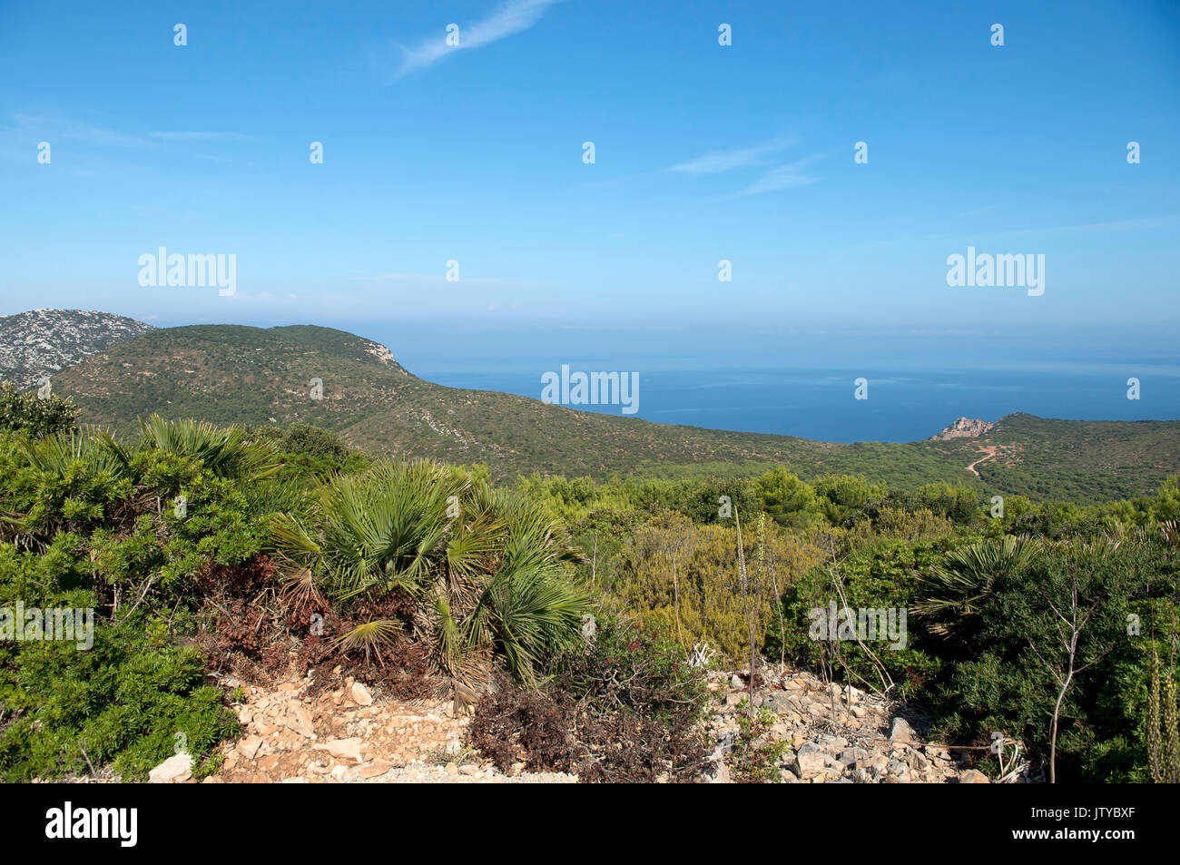 Paesaggio della costa della Sardegna dal Monte Timidone monte vicino ad Alghero Foto Stock