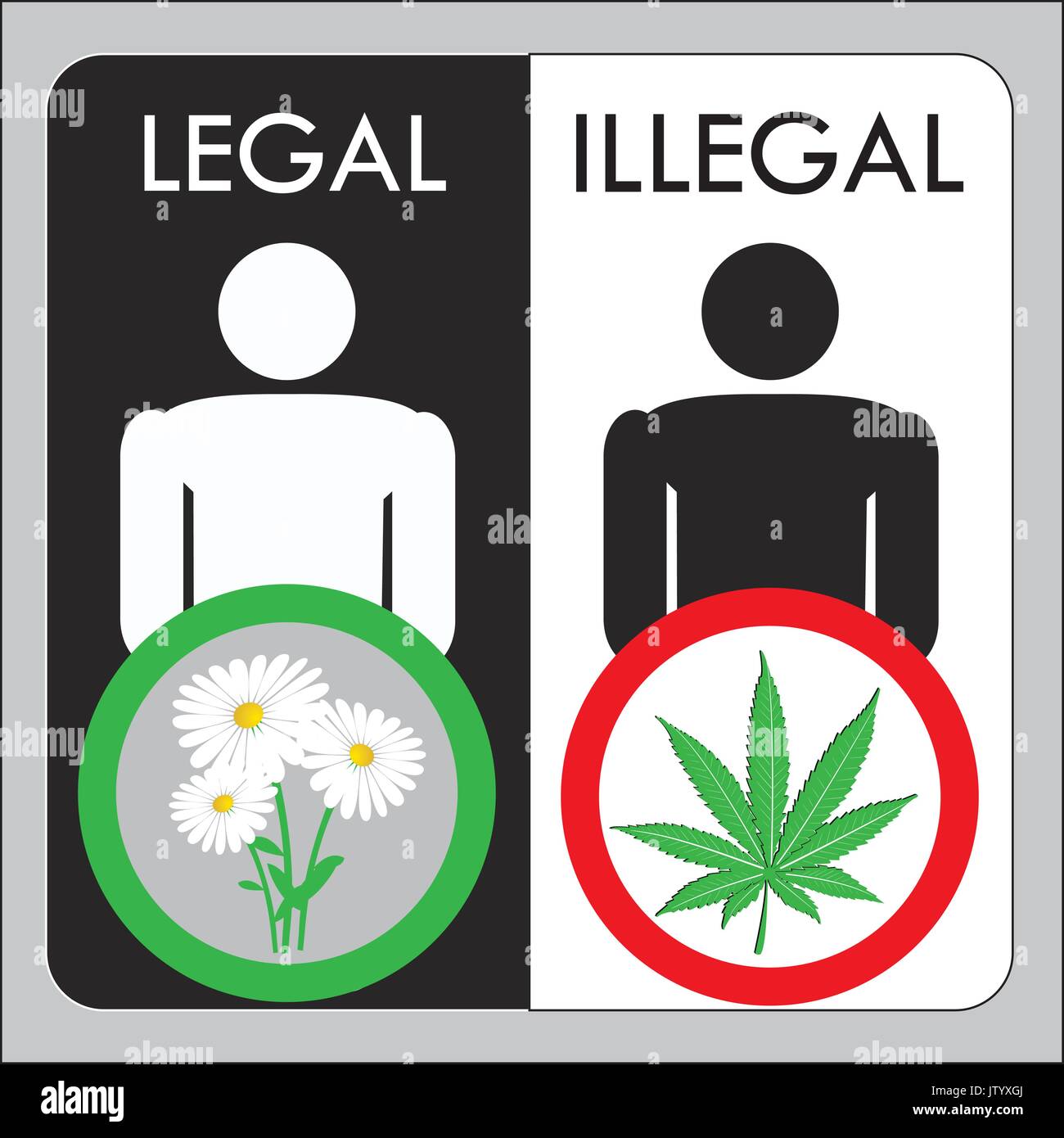 L'uomo illegale di marijuana e uomo con fiori legale, illustrazione vettoriale Illustrazione Vettoriale