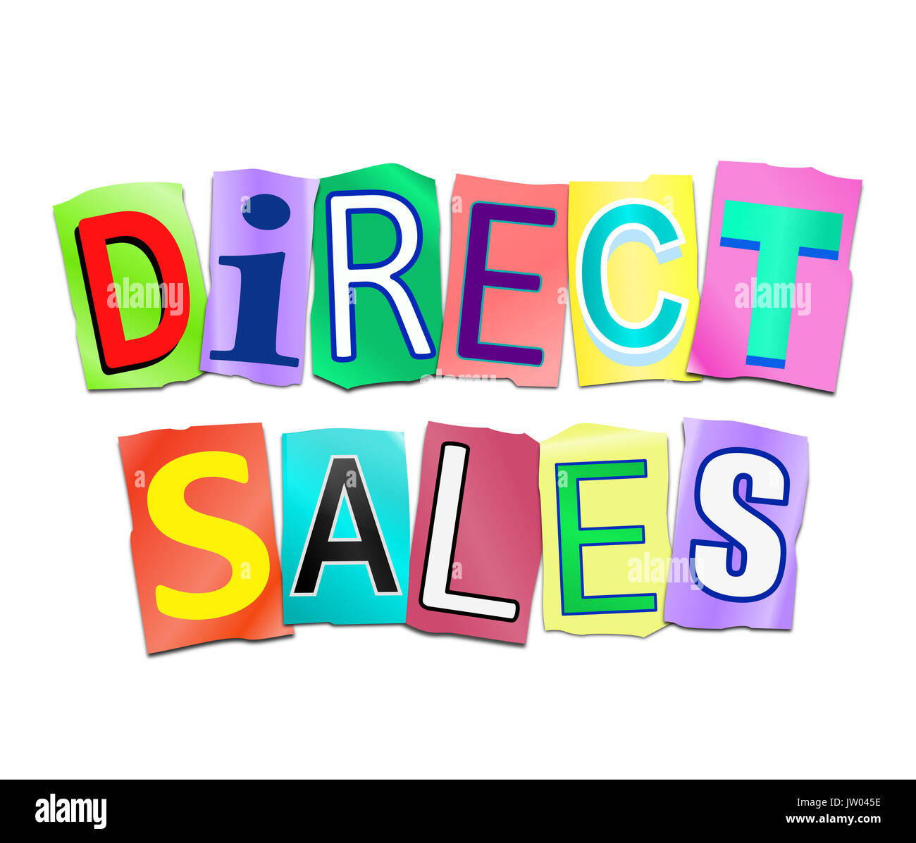 3d illustrazione raffigurante una serie di tagliare le lettere stampate disposte in modo da formare le parole di vendita diretta. Foto Stock