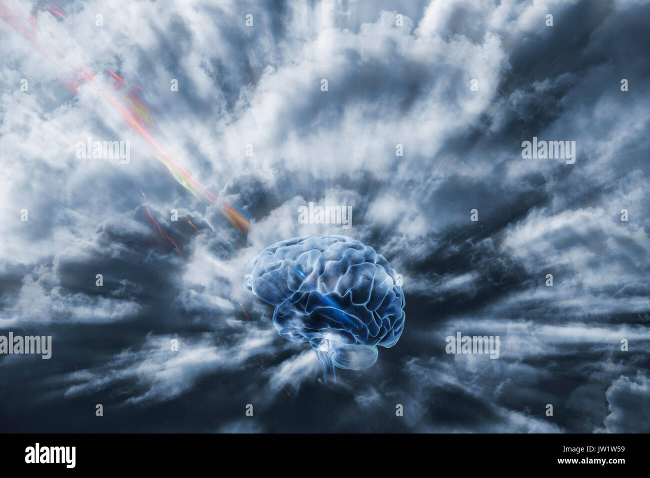 Cervello umano come ottenere energia attraverso lo spazio, la comunicazione tramite la distribuzione di intelligenza artificiale Foto Stock