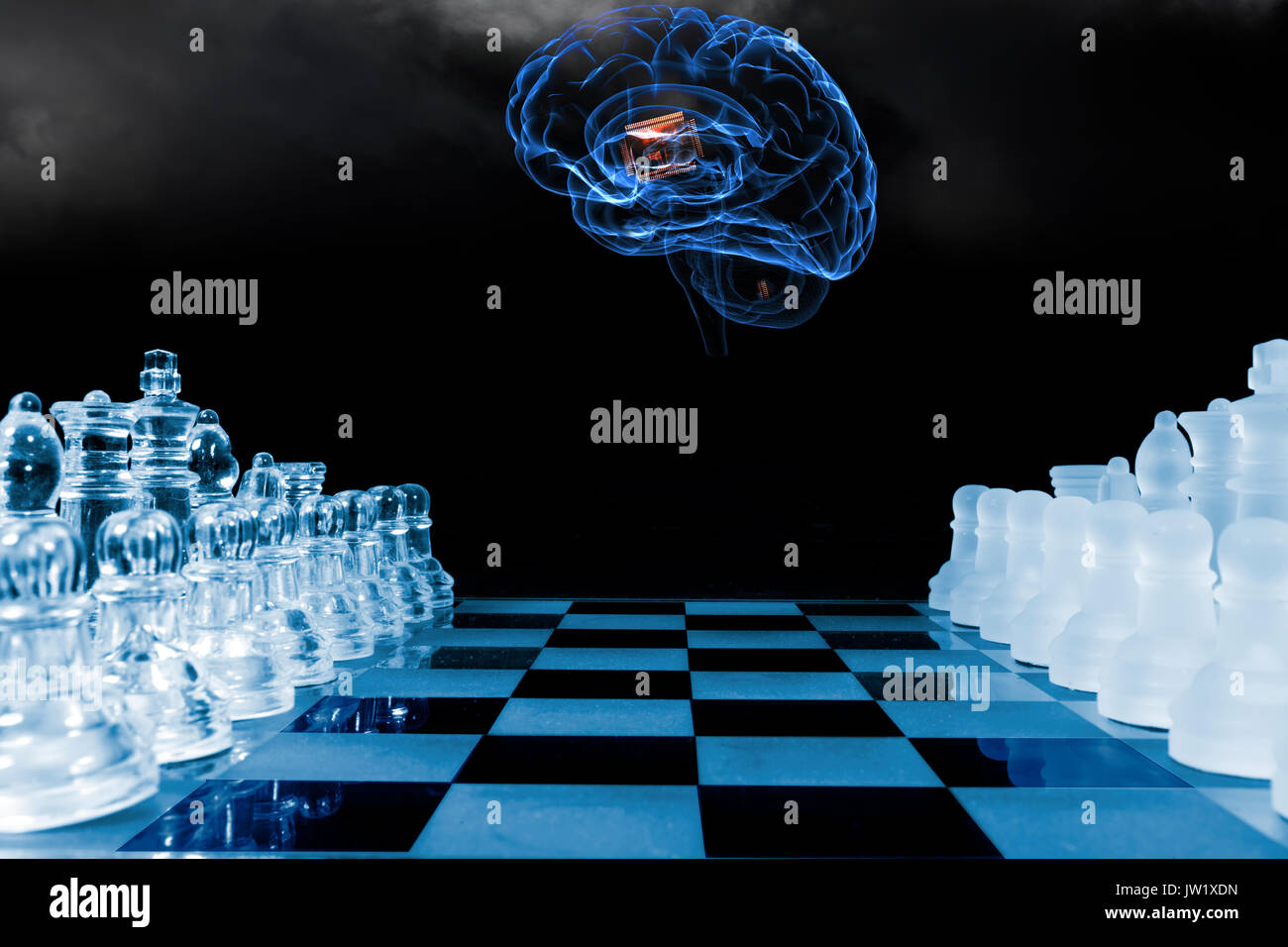 A scacchi giocata da cervello umano, intelligenza artificiale Foto Stock