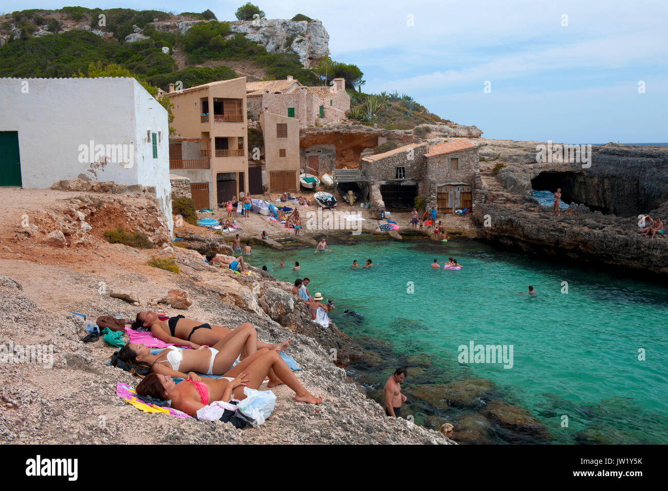 Per vacanza rilassante in una appartata Cala S'Almonia, Mallorca, Spagna Foto Stock