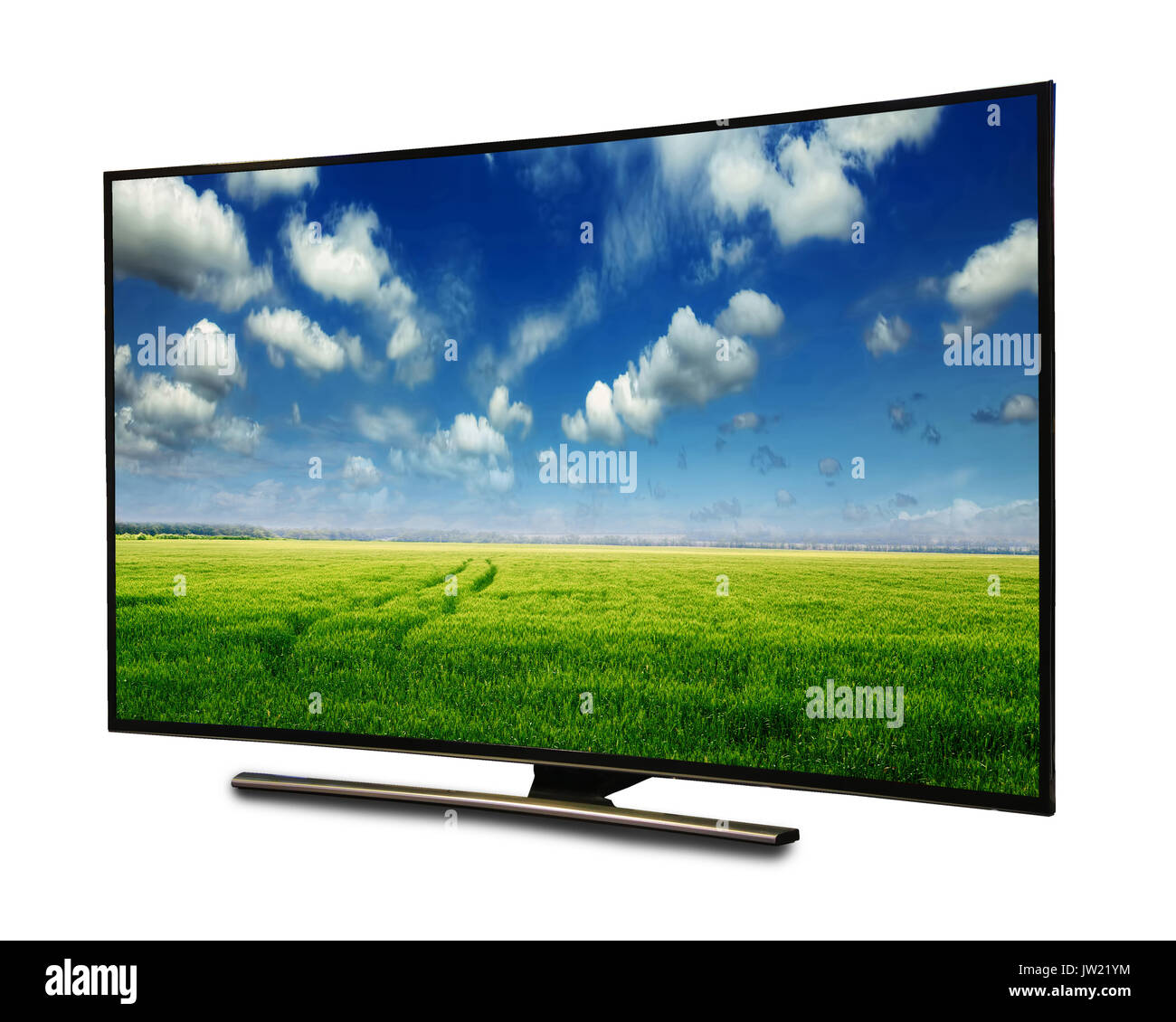 4k monitor isolato su bianco. tv con la natura vista Foto Stock