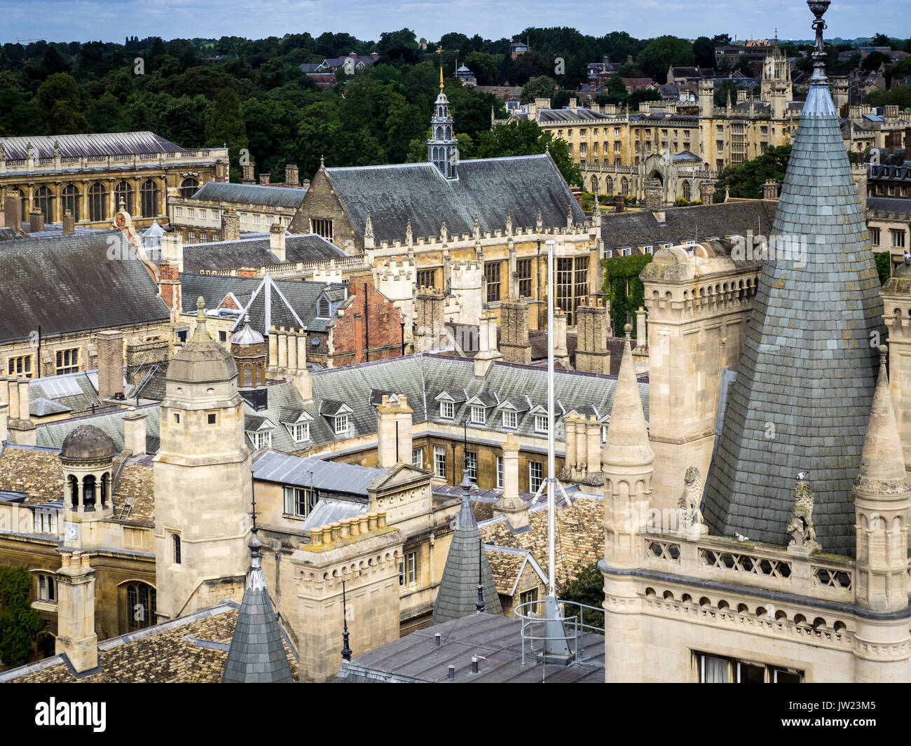 Tetti dell'Università di Cambridge - skyline di Cambridge - Trinity College St John's College Gonville e Caius College - Foto Stock