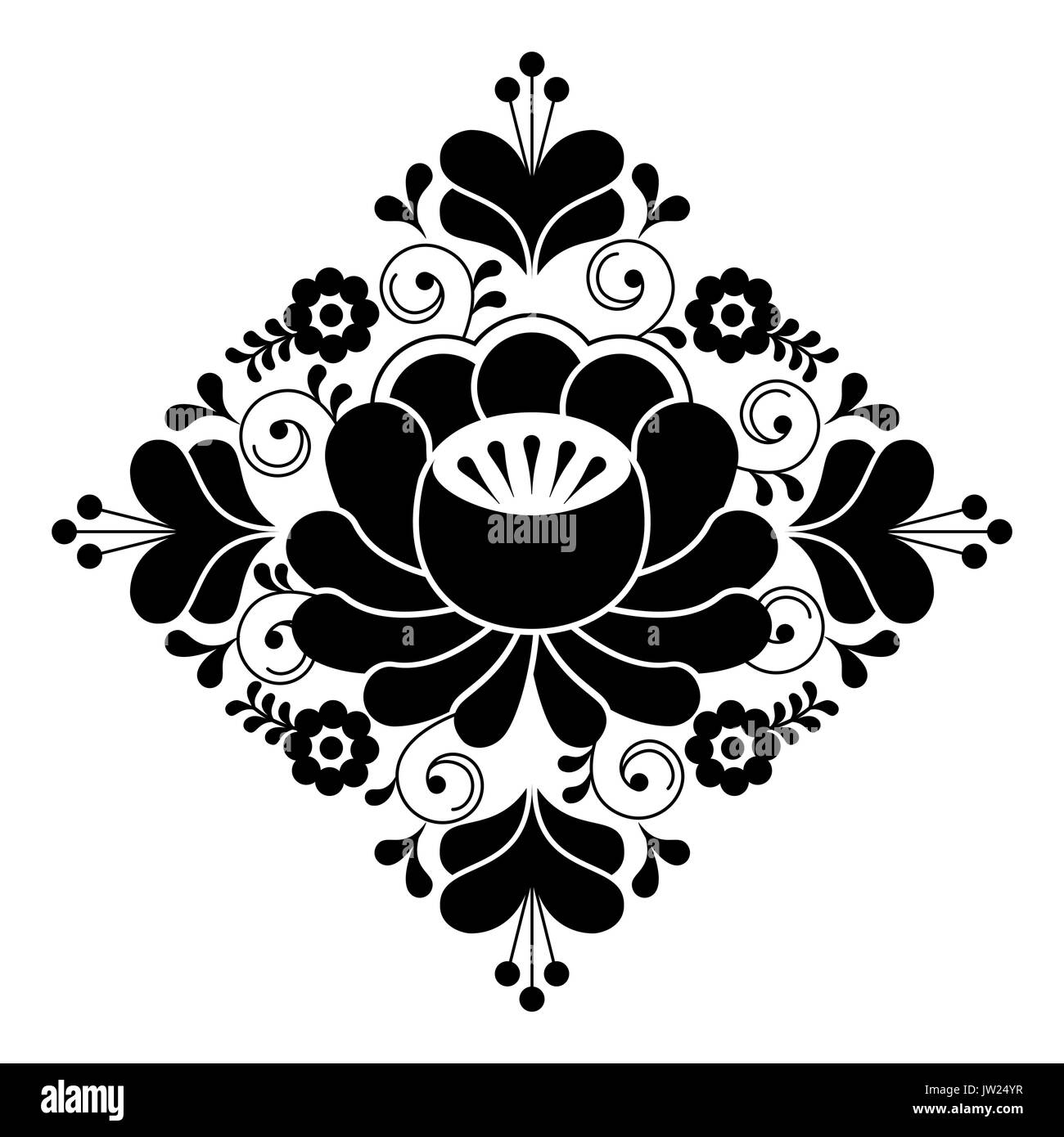 Folk russo design - disegno floreale, in bianco e nero composizione quadrata Illustrazione Vettoriale Folk russo design - disegno floreale, in bianco e nero composizione quadrata Illustrazione Vettoriale