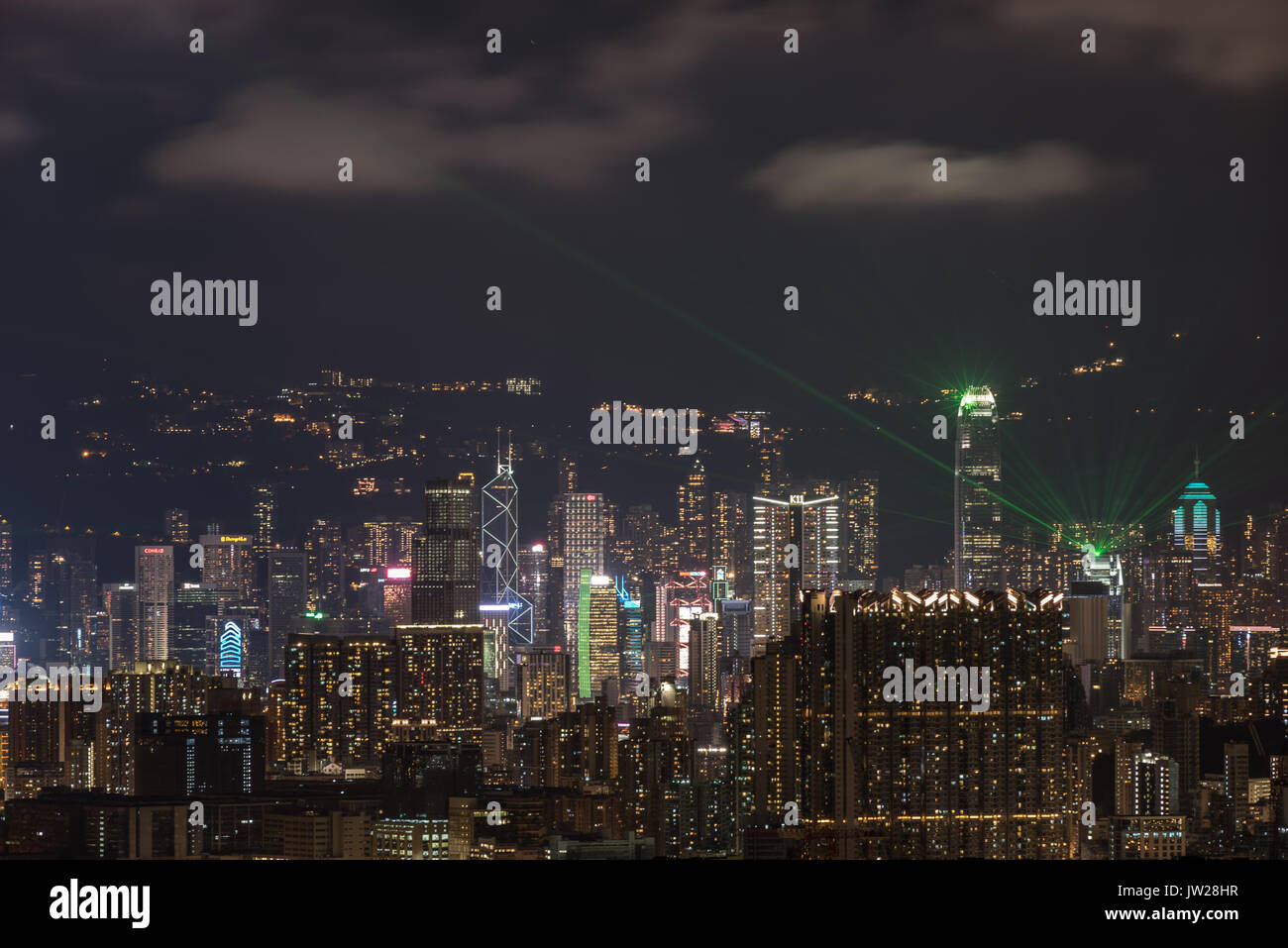 La Sinfonia di Luci mostrano come visto dalla terrazza dell'edificio Aria a Kowloon. Foto Stock