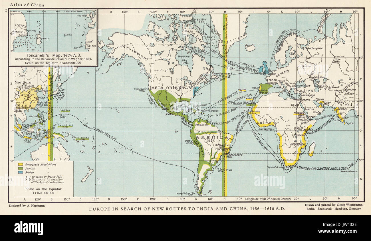 In Europa alla ricerca di nuove rotte per India e Cina, 1486 1616 A D Foto Stock