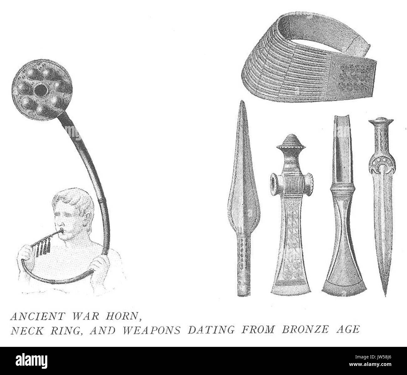 La Svezia sconosciuto 084 guerra antica Horn, anello del collare e armi risalenti all età del Bronzo Foto Stock