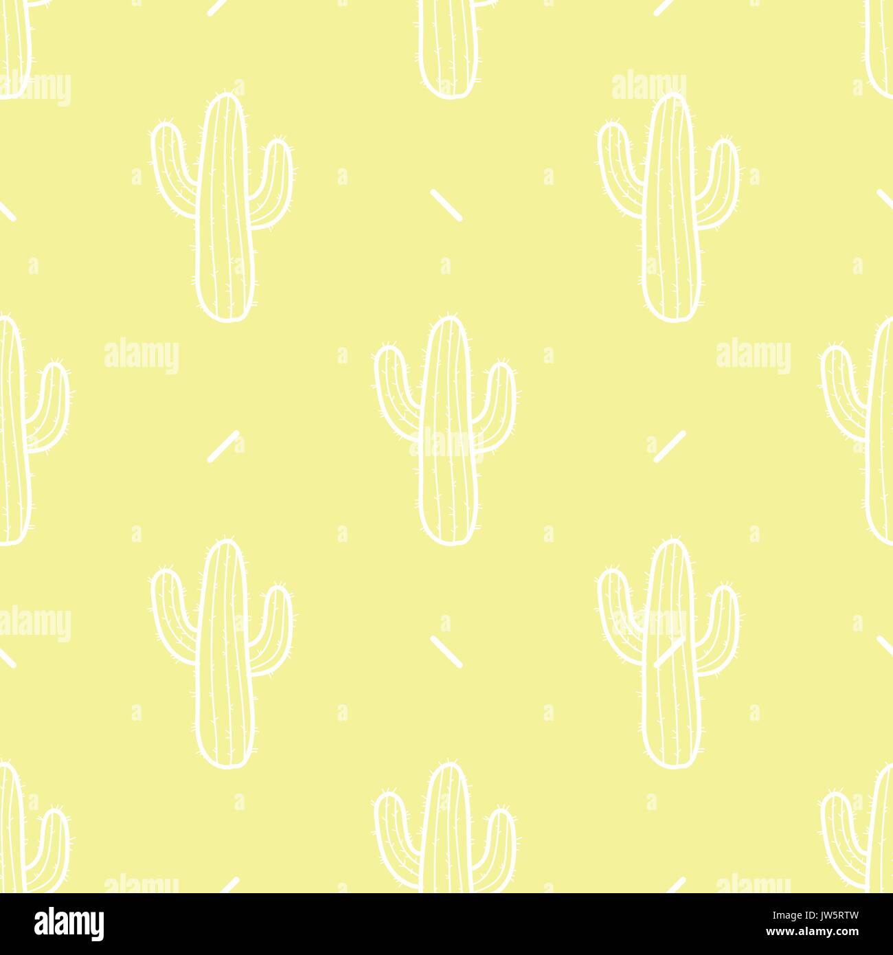 Cactus nel contorno bianco pastello su sfondo giallo. disegnati a mano stile. pattern perfetta illustrazione vettoriale. Illustrazione Vettoriale