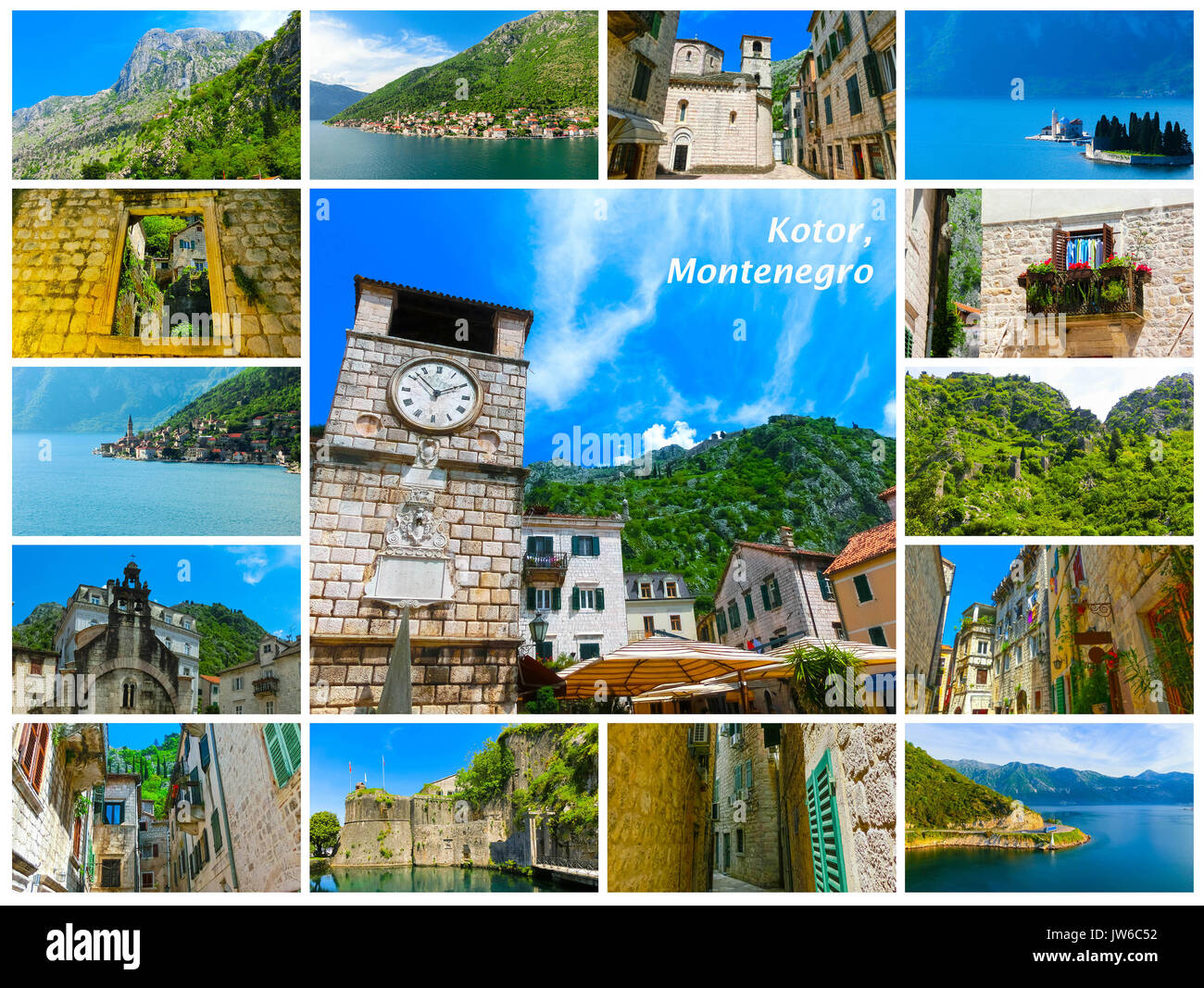 Il collage di immagini di Kotor in una bella giornata d'estate Foto Stock