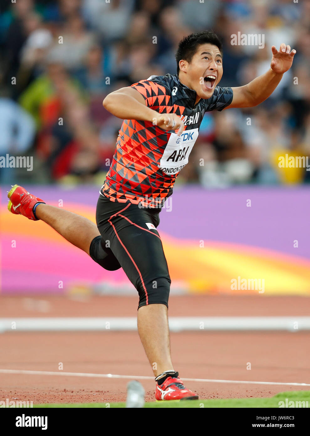 Londra, Gran Bretagna. 10 Ago, 2017. Ryohei Arai del Giappone compete durante gli Uomini Lancio del giavellotto Qualification il giorno 7 del 2017 IAAF Campionati del Mondo a Londra allo stadio di Londra, Gran Bretagna, il 10 agosto, 2017. Credito: Wang Lili/Xinhua/Alamy Live News Foto Stock