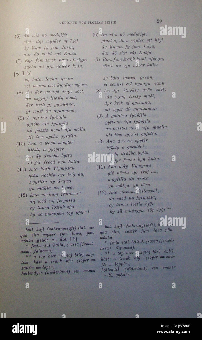 Heinrich Anders Gedichte von Florian Biesik in der Mundart von Wilamowice strona 29 Foto Stock