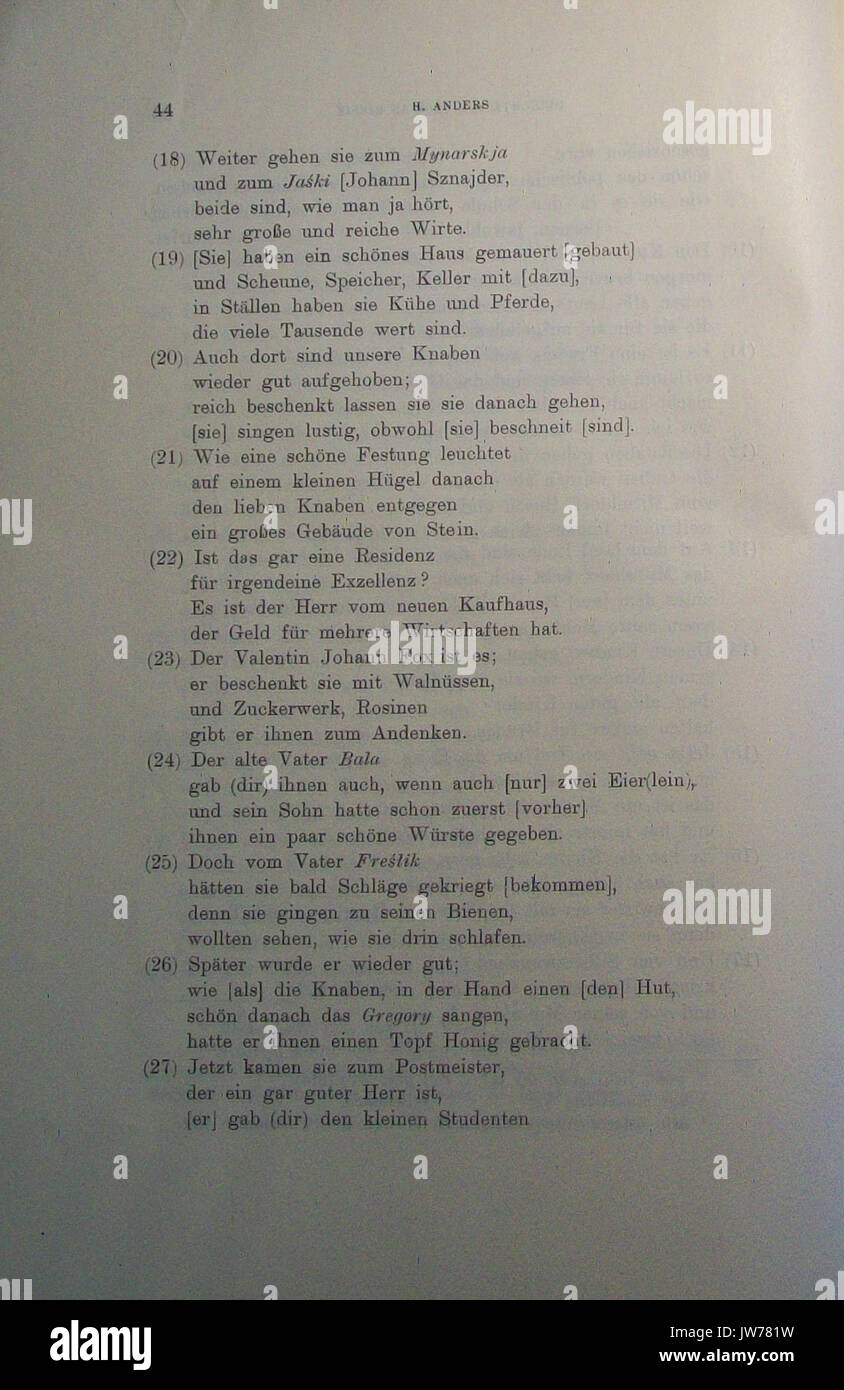 Heinrich Anders Gedichte von Florian Biesik in der Mundart von Wilamowice strona 44 Foto Stock