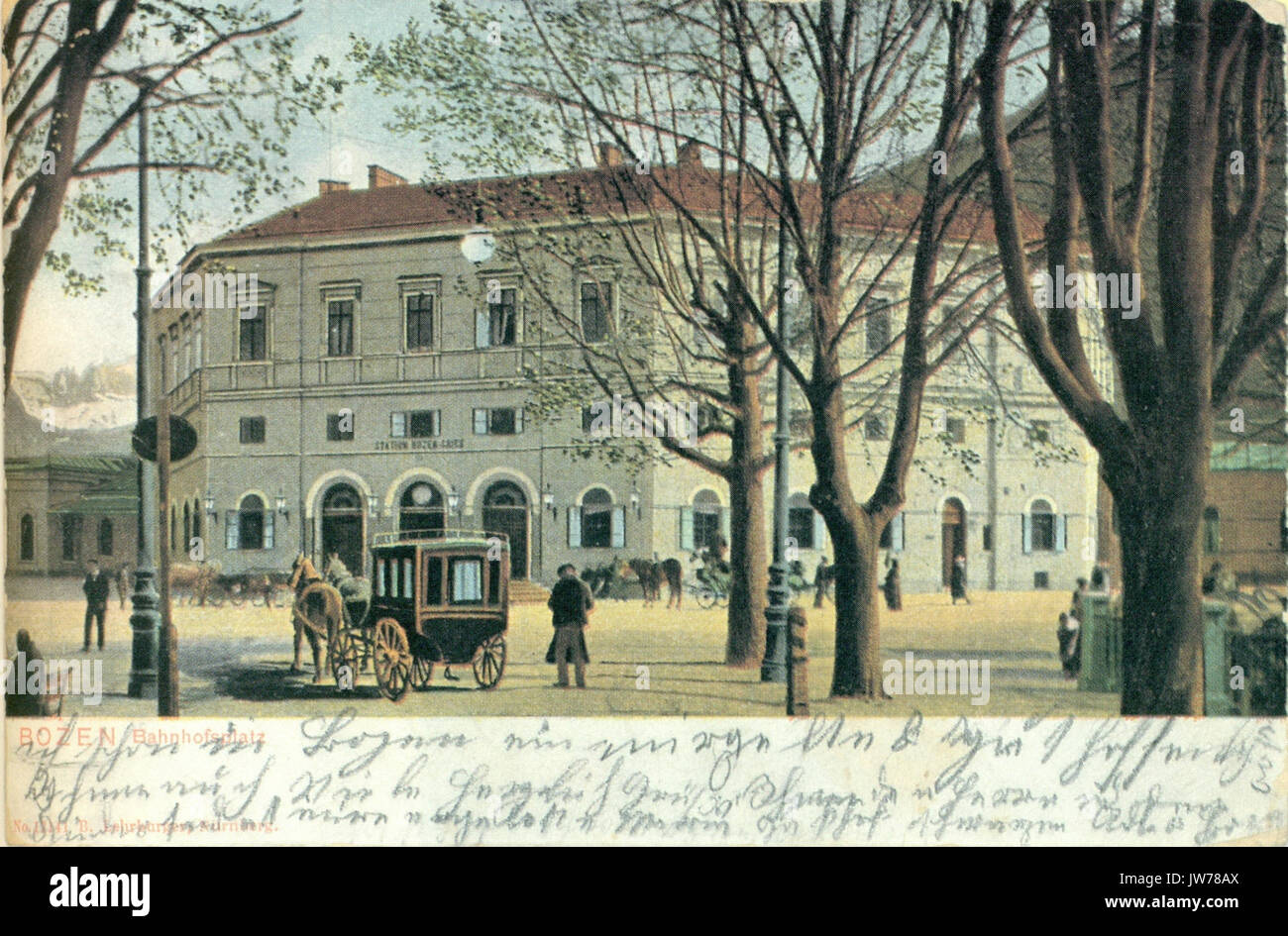 Der alte Bahnhof von Bolzano Gries vor dem Umbau 1927 1929 Foto Stock