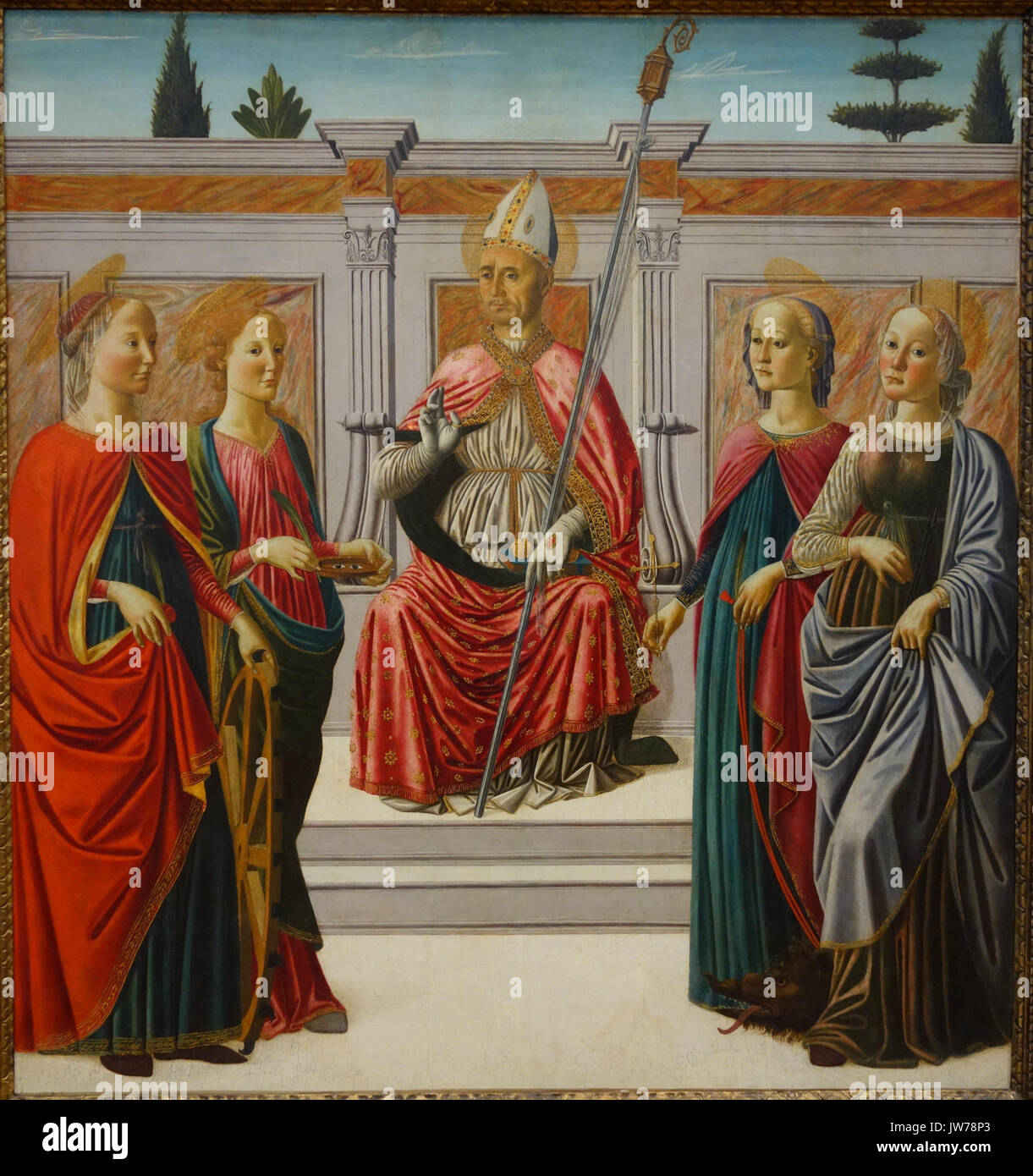 St Nicolas con i Santi Caterina, Lucia, Margaret e Apollonia, da Francesco Botticini, prima del 1471, tempera su pannello Museo Nazionale di Arte Occidentale di Tokyo DSC08066 Foto Stock St Nicolas con i Santi Caterina, Lucia, Margaret e Apollonia, da Francesco Botticini, prima del 1471, tempera su pannello Museo Nazionale di Arte Occidentale di Tokyo DSC08066 Foto Stock