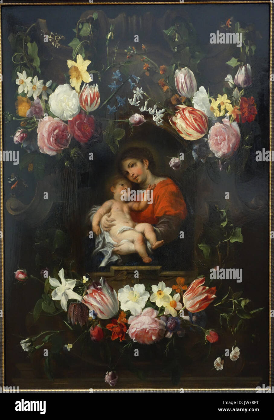 Ghirlanda di fiori con Madonna e Bambino, da Daniel Seghers e Cornelis Schut, secolo XVII, olio su pannello Museo Nazionale di Arte Occidentale di Tokyo DSC08159 Foto Stock