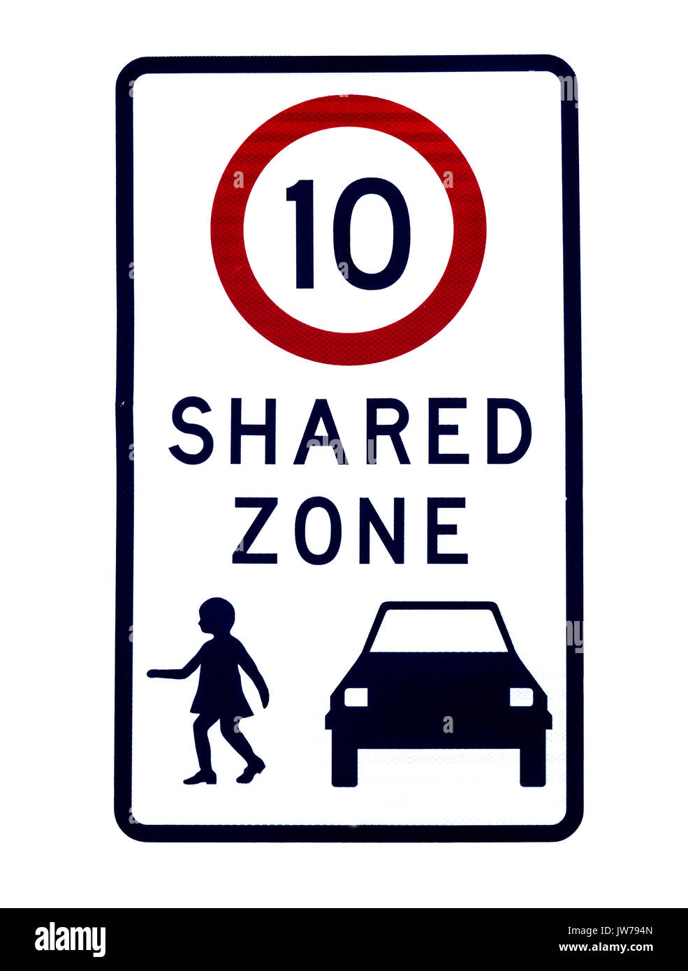 Strada segno di avvertimento - zona condivisa del limite di velocità Foto Stock
