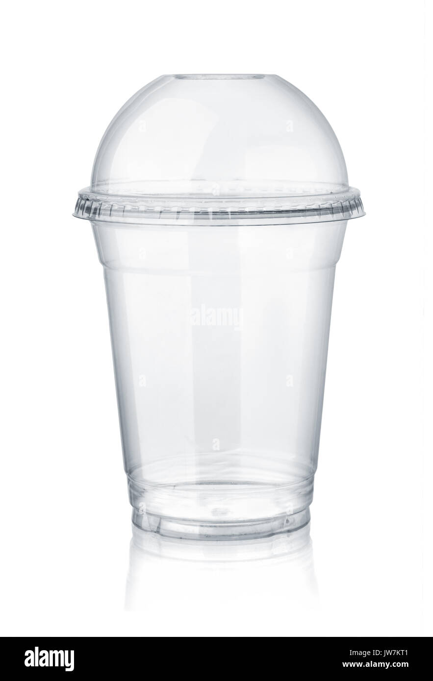 Plastica coppa trasparente con coperchio a cupola isolato su bianco Foto Stock