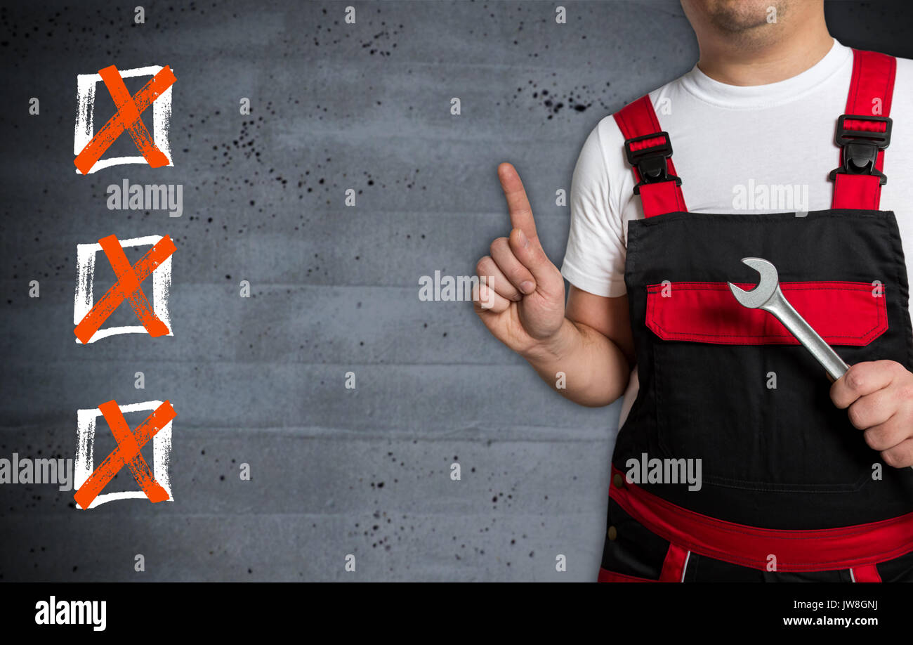 Casella di controllo concetto è illustrato da artigiani. Foto Stock