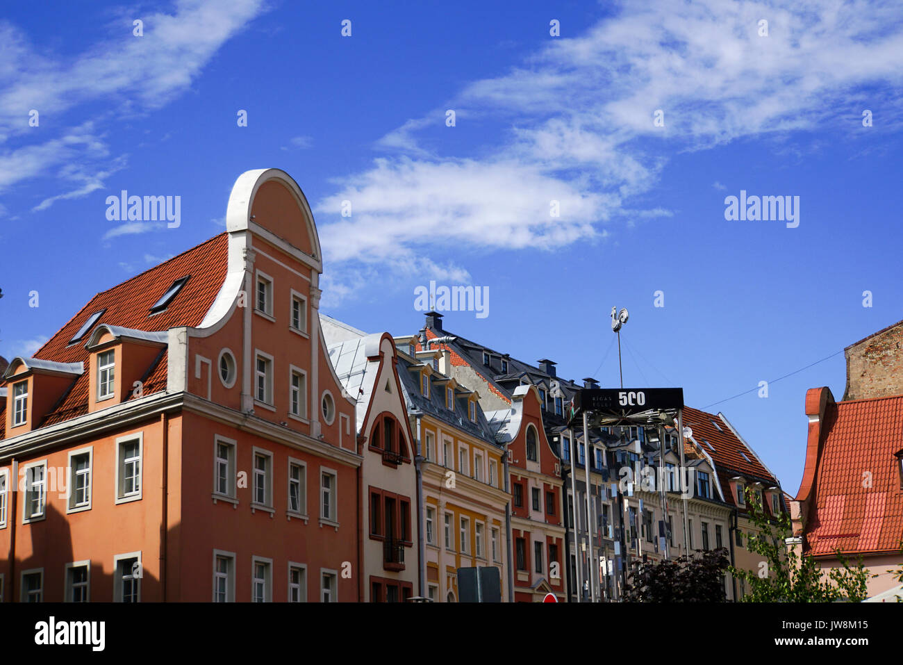 Facciata di un edificio in Art Nouveau, Riga, Lettonia Foto Stock