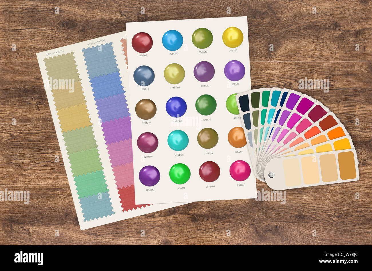 Campione di colore e il modello grafico su uno sfondo di legno Foto Stock