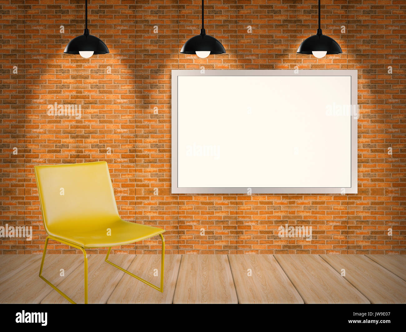 Vuoto telaio argento appesa sul muro di mattoni Foto Stock