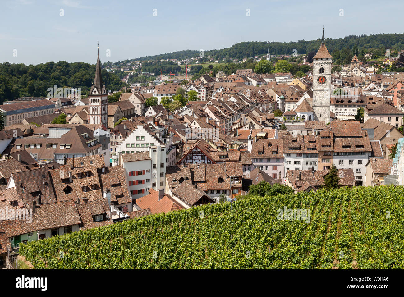 Vista sulla città vecchia medievale di Schaffhausen, Svizzera. Foto Stock