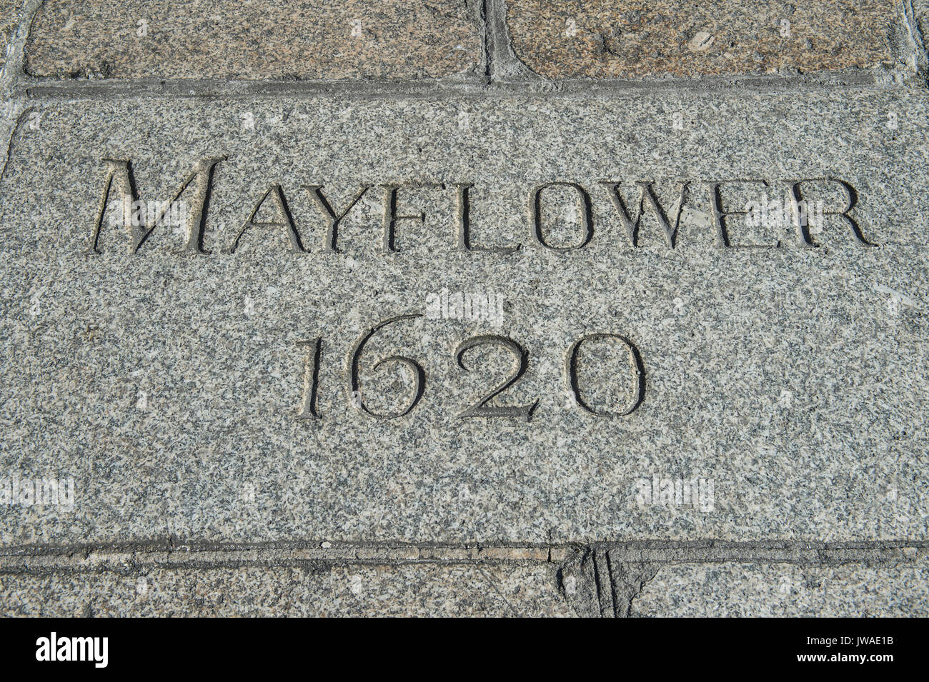 Immagini protette da copyright da Paul Slater/PSI Mayflower Steps, 1620, Barbican, Plymouth - dei padri pellegrini Foto Stock