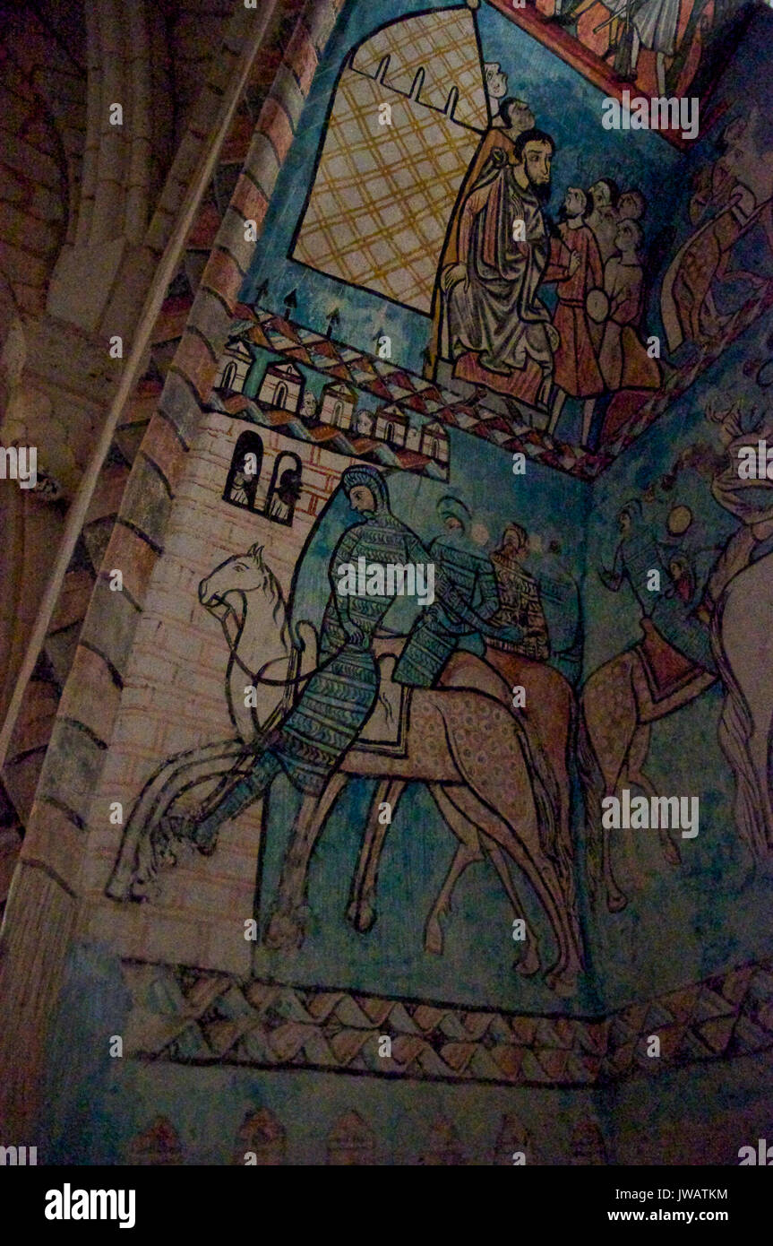 Dettaglio della parete dipinti nella Capilla San Pedro di Valbuena Abbey la chiesa a Valbuena de duero (valladolid, Spagna) Foto Stock
