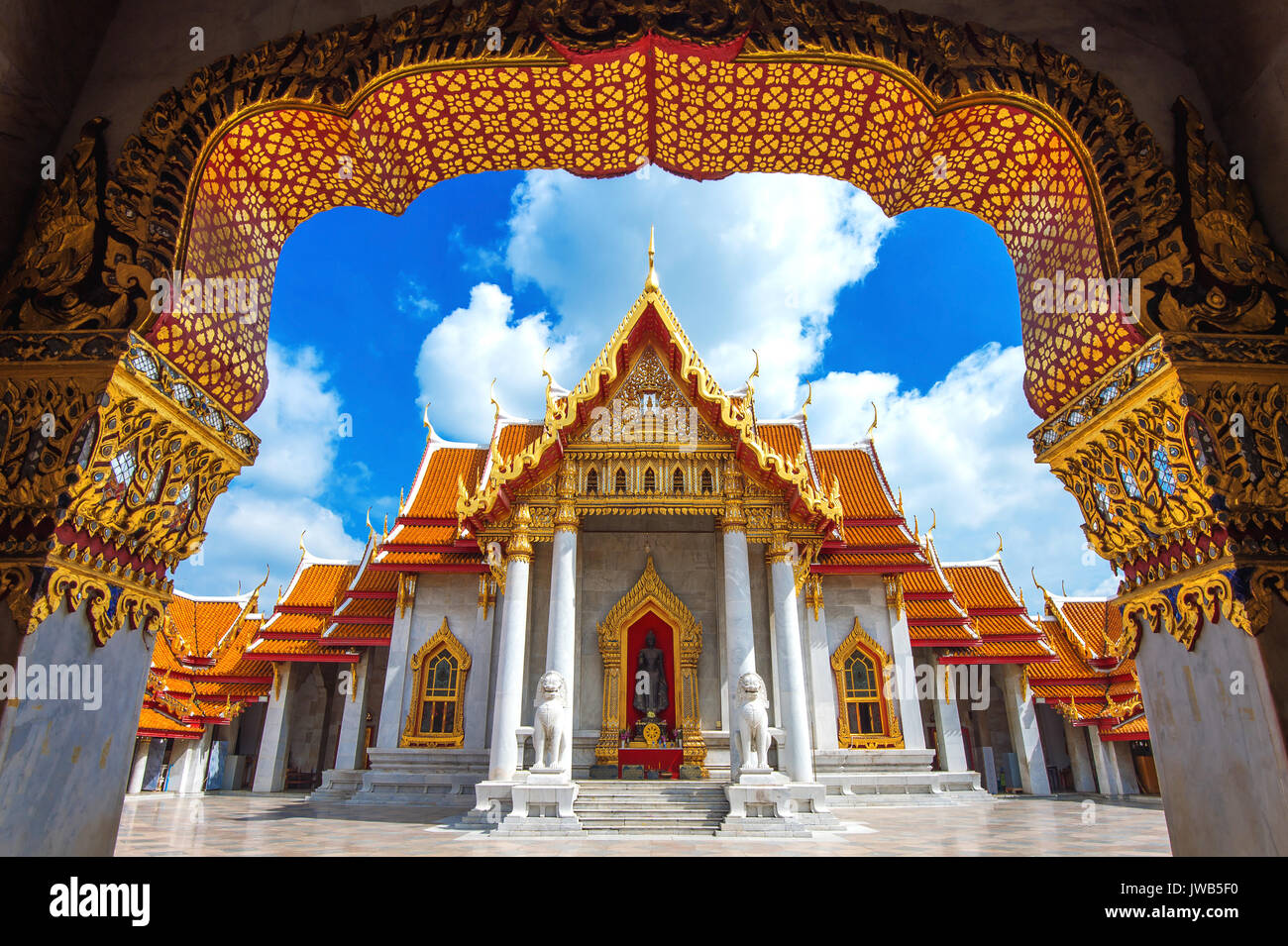 Tempio in marmo a Bangkok, in Thailandia. Foto Stock