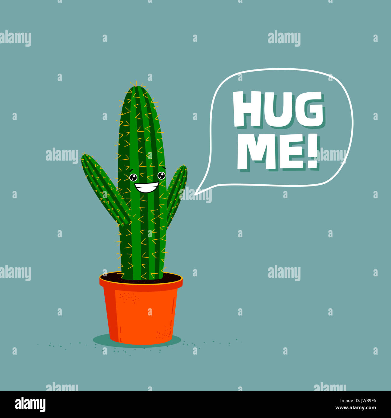 Funny cartoon cactus chiedendo di essere abbracciati. Carino illustrazione di carattere Foto Stock