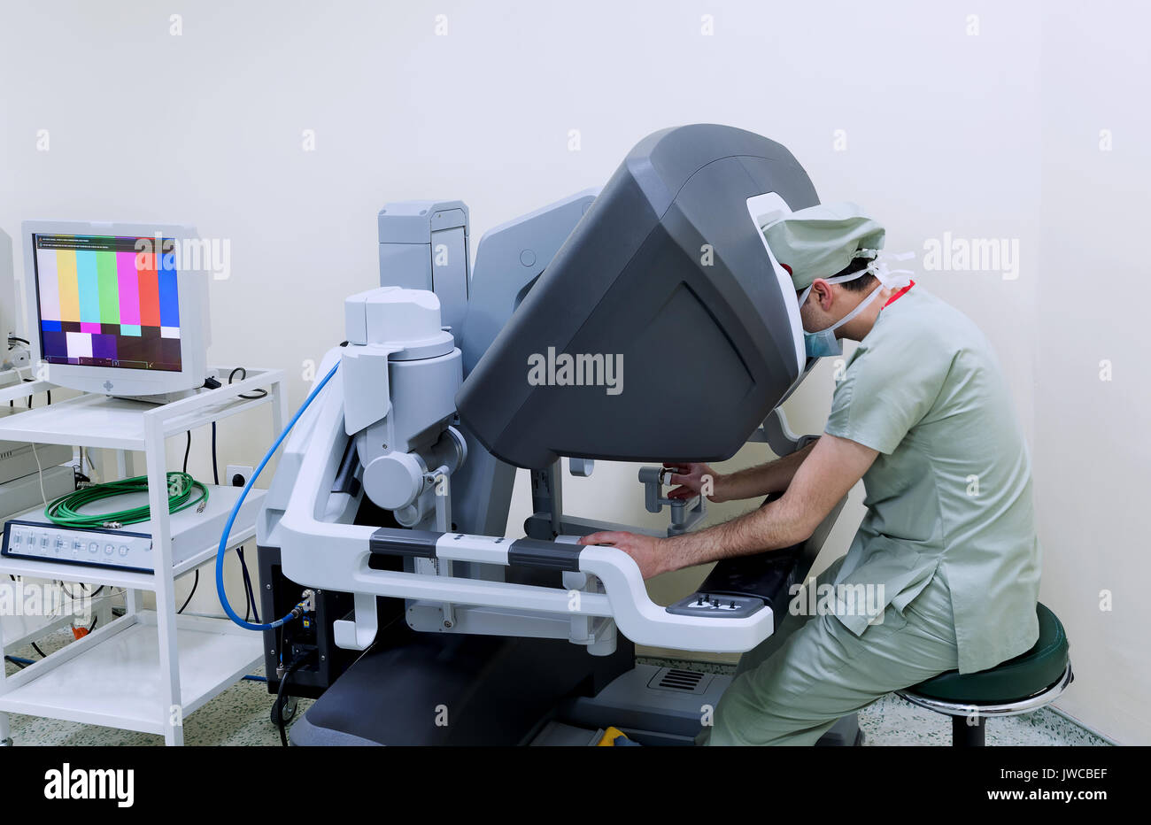 Screening sanitario, check up servizio, hospital Clinic, robot chirurgico Foto Stock