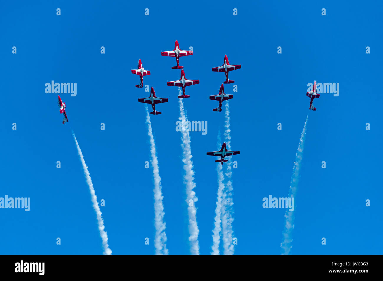 Forze armate canadesi Snowbirds, Canadair CT-114 Tutor, Fort Lauderdale Air Show, Fort Lauderdale, Florida, Stati Uniti Foto Stock