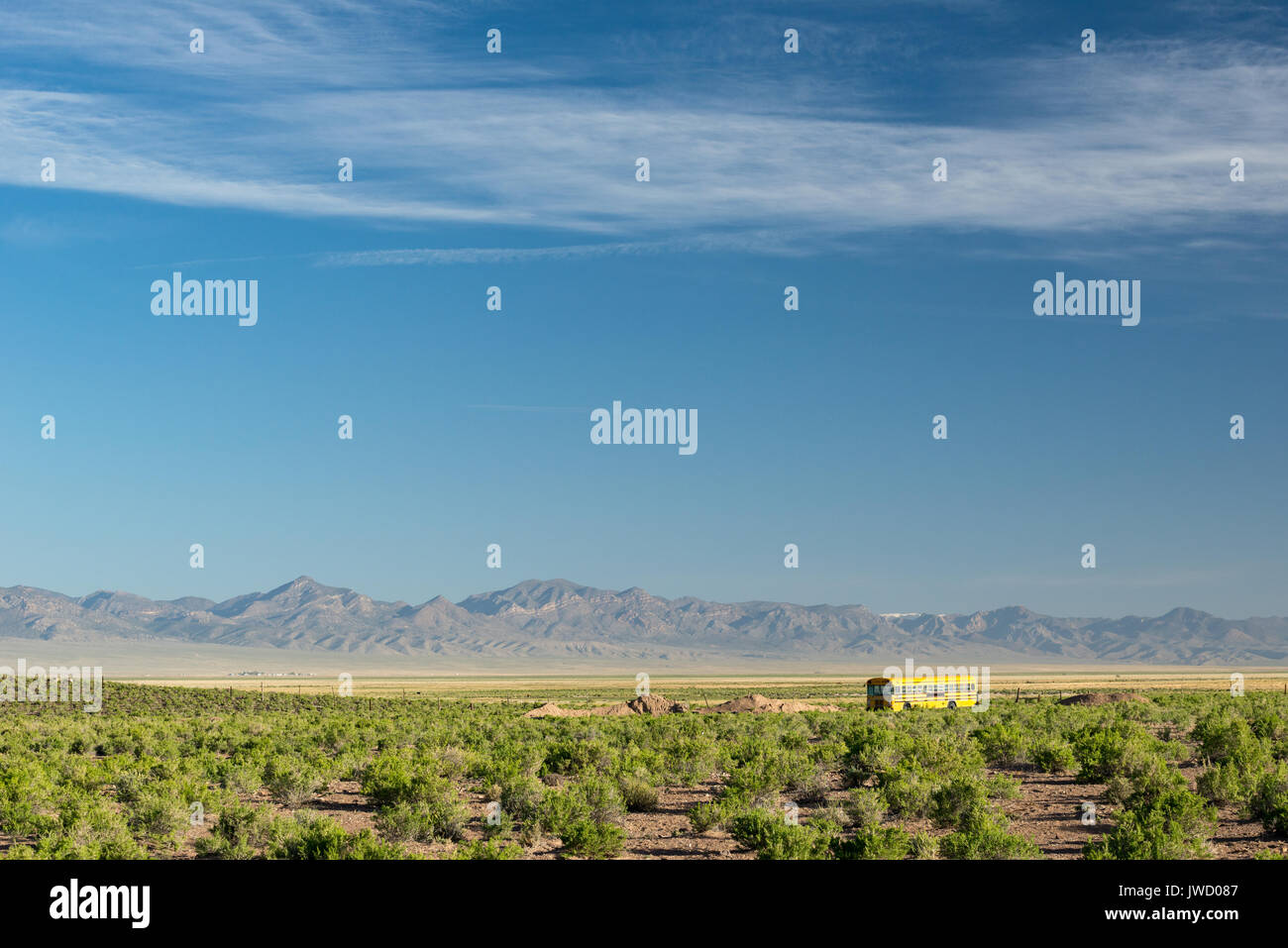 Scuola bus nel deserto del Nevada. Foto Stock